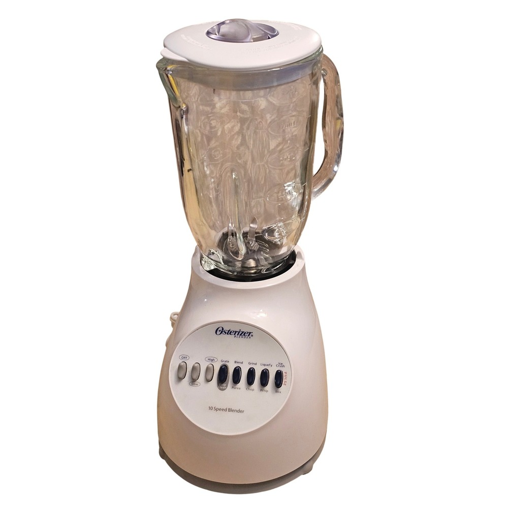 Osterizer 10 Speed Blender White‎ Glass Jar 5 Cup Capacity Ice Crush Pulse